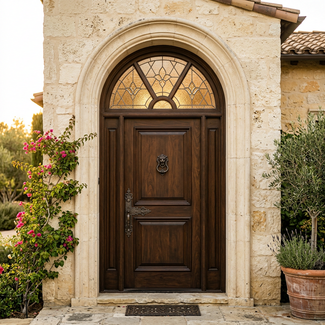 Puerta Clásica con Arco y Montante Acristalado
