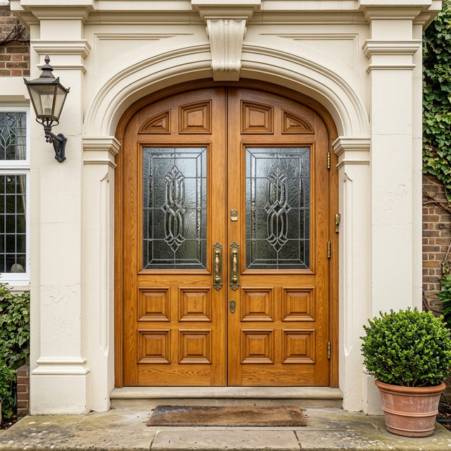 Puerta Clásica Doble Hoja con Cristal Decorativo