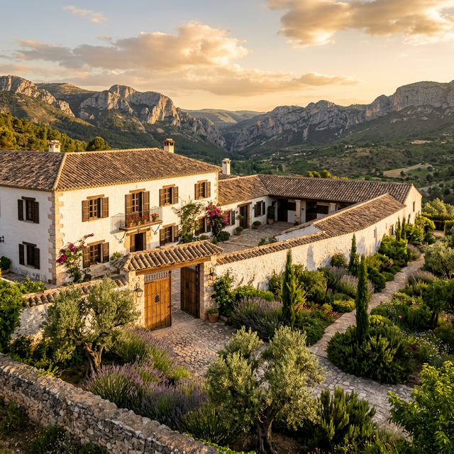 Cortijo español con portón de madera en la Serranía