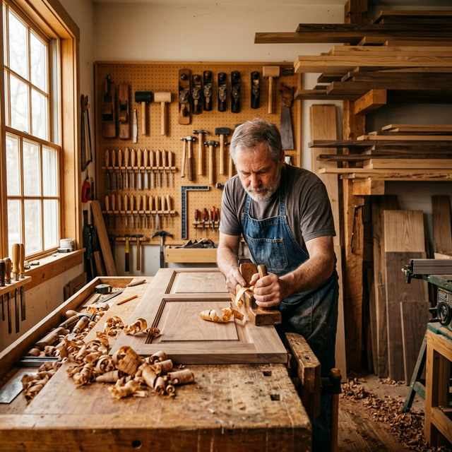 Taller de carpintería artesanal con maestro carpintero