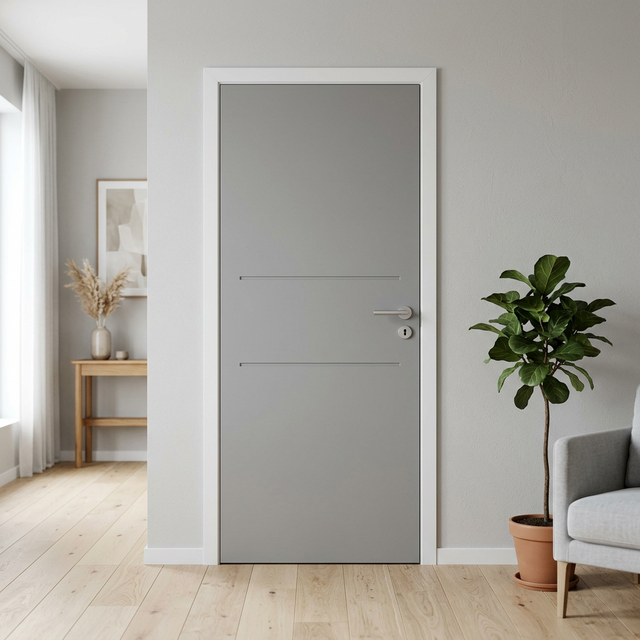 Puerta Interior Lacada Gris con Estrías