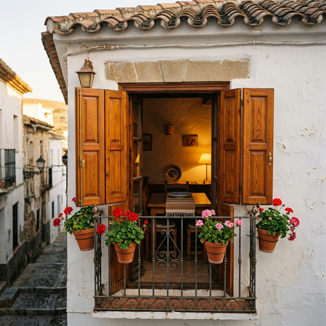 Balconera de Madera con Contraventanas
